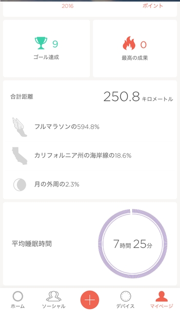 Misfitアプリ、マイページ画面その2