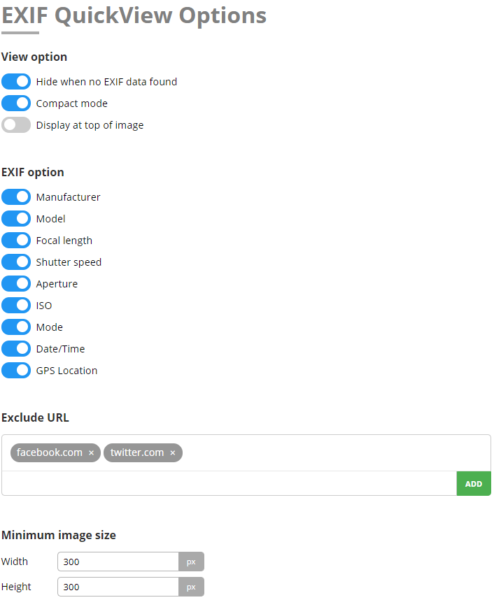 EXIF QuickViewのオプション画面